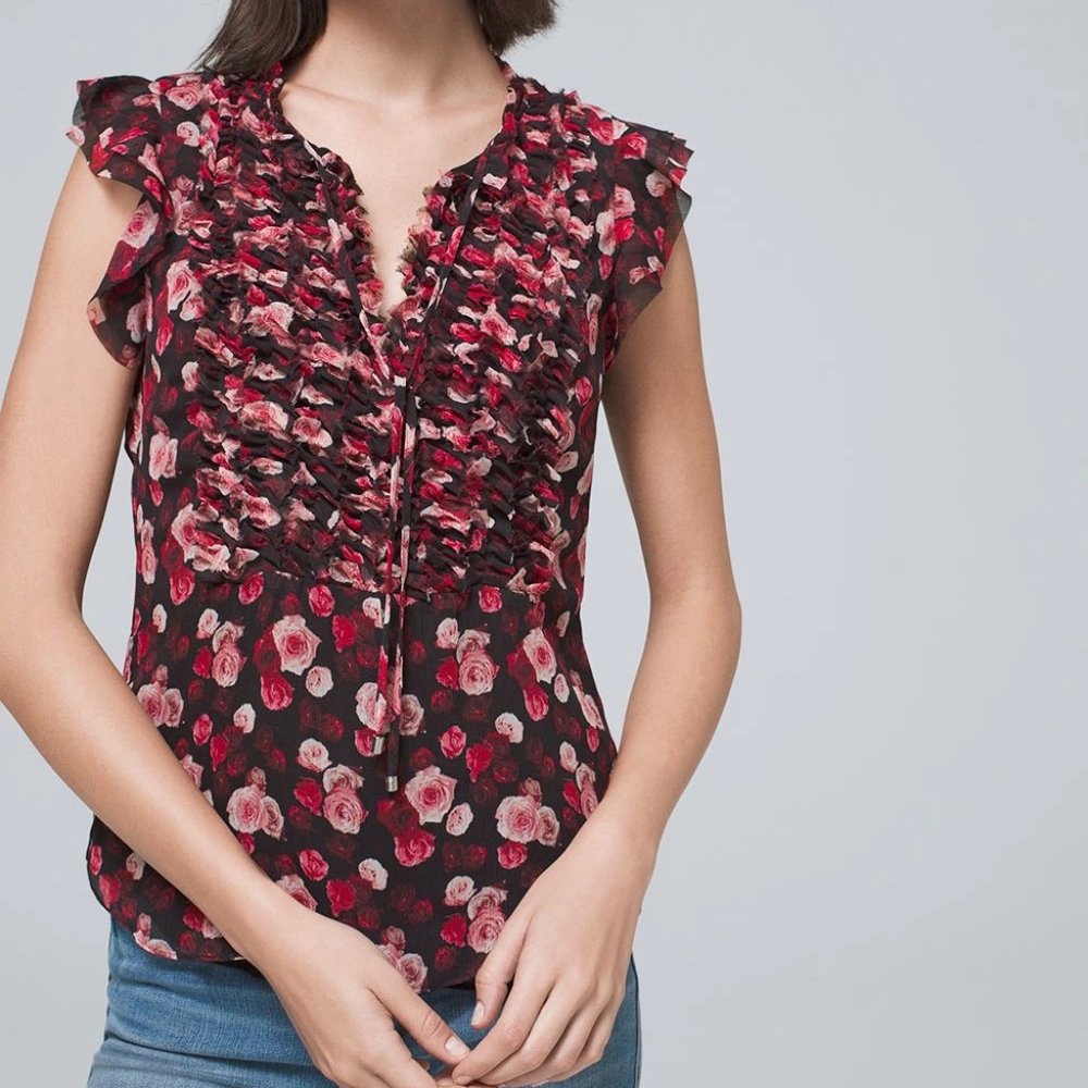 White House Black Market Ruffle Blouse Top